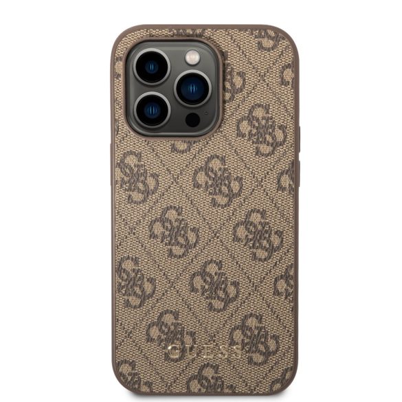 Guess iPhone 14 Pro 4G Metal Gold Logo (GUHCP14LG4GFBR) hátlap, tok, barna