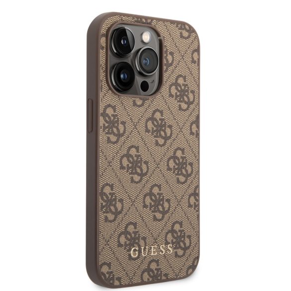 Guess iPhone 14 Pro 4G Metal Gold Logo (GUHCP14LG4GFBR) hátlap, tok, barna