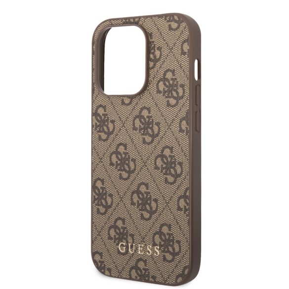 Guess iPhone 14 Pro 4G Metal Gold Logo (GUHCP14LG4GFBR) hátlap, tok, barna