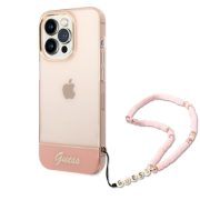   Guess iPhone 14 Pro Translucent Pearl Strap (GUHCP14LHGCOHP) hátlap, tok, rózsaszín