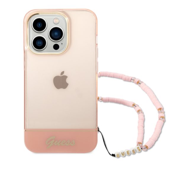 Guess iPhone 14 Pro Translucent Pearl Strap (GUHCP14LHGCOHP) hátlap, tok, rózsaszín