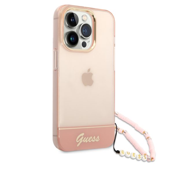 Guess iPhone 14 Pro Translucent Pearl Strap (GUHCP14LHGCOHP) hátlap, tok, rózsaszín