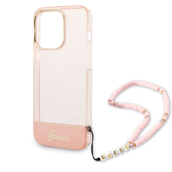 Guess iPhone 14 Pro Translucent Pearl Strap (GUHCP14LHGCOHP) hátlap, tok, rózsaszín