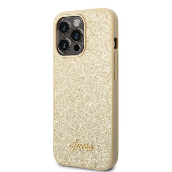 Guess iPhone 14 Pro Glitter Flakes Metal Logo (GUHCP14LHGGSHD) hátlap, tok, arany