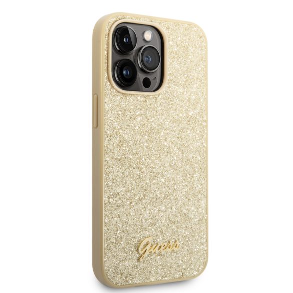 Guess iPhone 14 Pro Glitter Flakes Metal Logo (GUHCP14LHGGSHD) hátlap, tok, arany