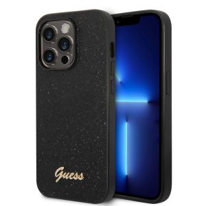 Guess iPhone 14 Pro Glitter Flakes Metal Logo (GUHCP14LHGGSHK) hátlap, tok, fekete