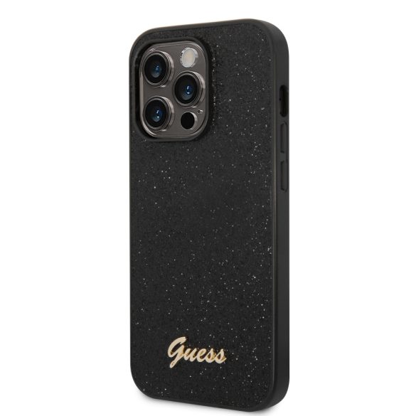 Guess iPhone 14 Pro Glitter Flakes Metal Logo (GUHCP14LHGGSHK) hátlap, tok, fekete