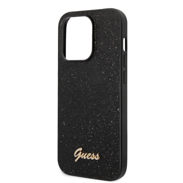 Guess iPhone 14 Pro Glitter Flakes Metal Logo (GUHCP14LHGGSHK) hátlap, tok, fekete