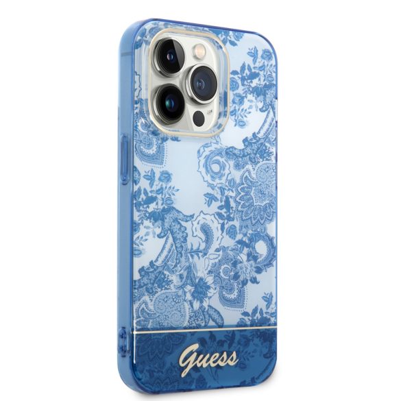 Guess iPhone 14 Pro Porcelain Collection (GUHCP14LHGPLHB) hátlap, tok, kék