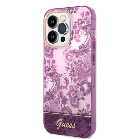 Guess iPhone 14 Pro Porcelain Collection (GUHCP14LHGPLHF) hátlap, tok, lila