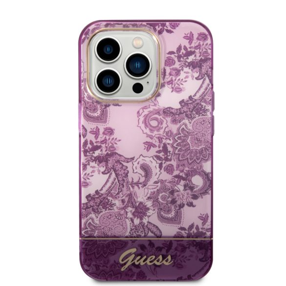 Guess iPhone 14 Pro Porcelain Collection (GUHCP14LHGPLHF) hátlap, tok, lila