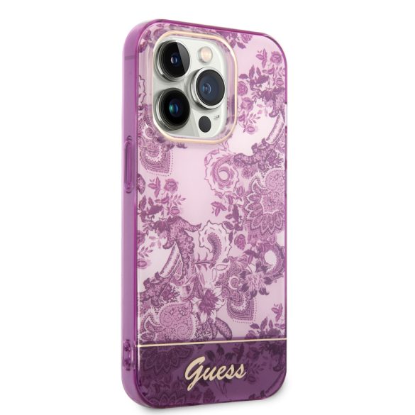 Guess iPhone 14 Pro Porcelain Collection (GUHCP14LHGPLHF) hátlap, tok, lila