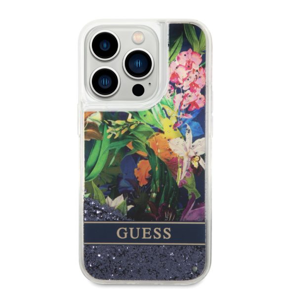 Guess iPhone 14 Pro Flower Liquid Glitter (GUHCP14LLFLSB) hátlap, tok, színes