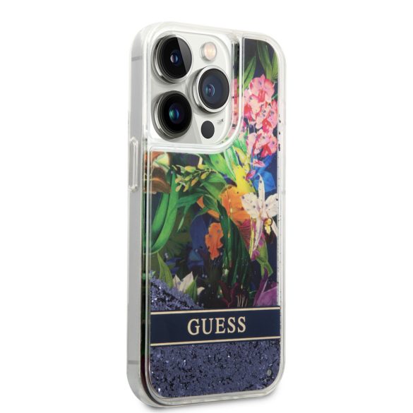 Guess iPhone 14 Pro Flower Liquid Glitter (GUHCP14LLFLSB) hátlap, tok, színes