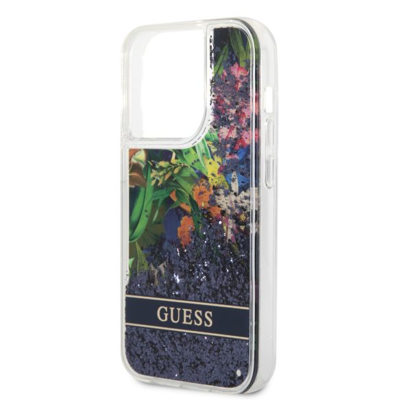 Guess iPhone 14 Pro Flower Liquid Glitter (GUHCP14LLFLSB) hátlap, tok, színes