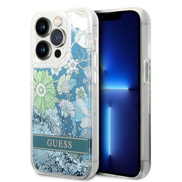 Guess iPhone 14 Pro Flower Liquid Glitter (GUHCP14LLFLSN) hátlap, tok, színes