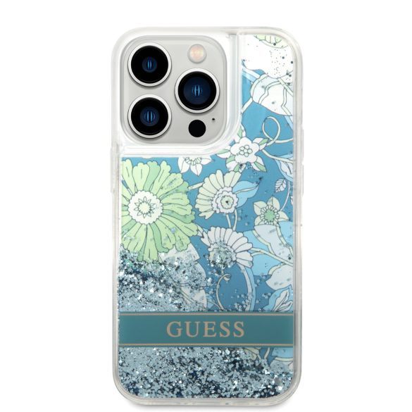 Guess iPhone 14 Pro Flower Liquid Glitter (GUHCP14LLFLSN) hátlap, tok, színes