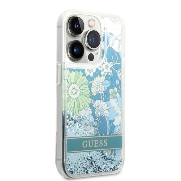 Guess iPhone 14 Pro Flower Liquid Glitter (GUHCP14LLFLSN) hátlap, tok, színes