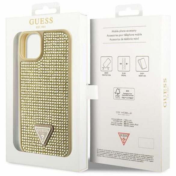 Guess iPhone 14 Plus hardcase Rhinestone Triangle (GUHCP14MHDGTPD) hátlap, tok, arany