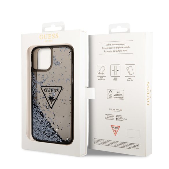 Guess iPhone 14 Plus Liquid Glitter Triangle Logo (GUHCP14MLFCTPK) hátlap, tok, fekete