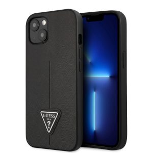 Guess iPhone 14 Plus SaffianoTriangle Logo (GUHCP14MPSATLK) hátlap, tok, fekete