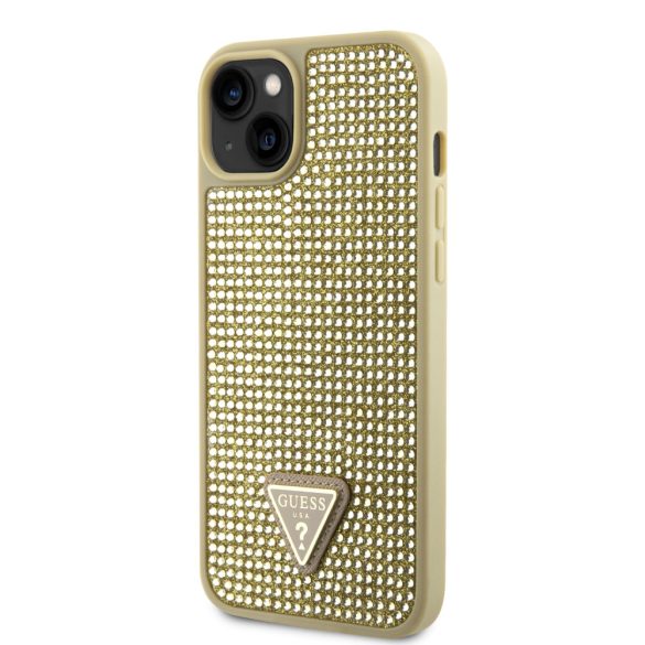 Guess iPhone 14 Rhinestones Triangle Metal Logo (GUHCP14SHDGTPD) hátlap, tok, arany