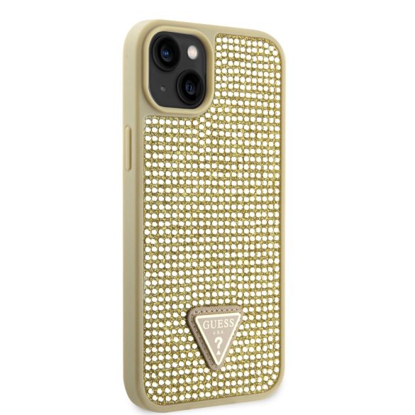 Guess iPhone 14 Rhinestones Triangle Metal Logo (GUHCP14SHDGTPD) hátlap, tok, arany