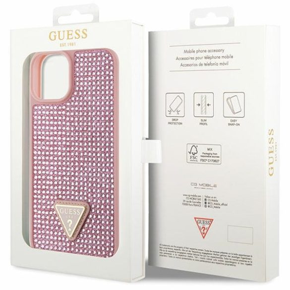 Guess iPhone 14 Rhinestone Triangle (GUHCP14SHDGTPP) hátlap, tok, rózsaszín