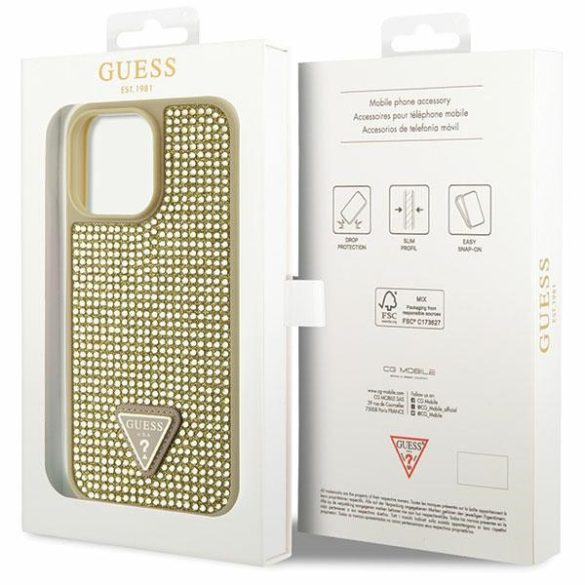 Guess iPhone 14 Pro Max hardcase Rhinestone Triangle (GUHCP14XHDGTPD) hátlap, tok, arany