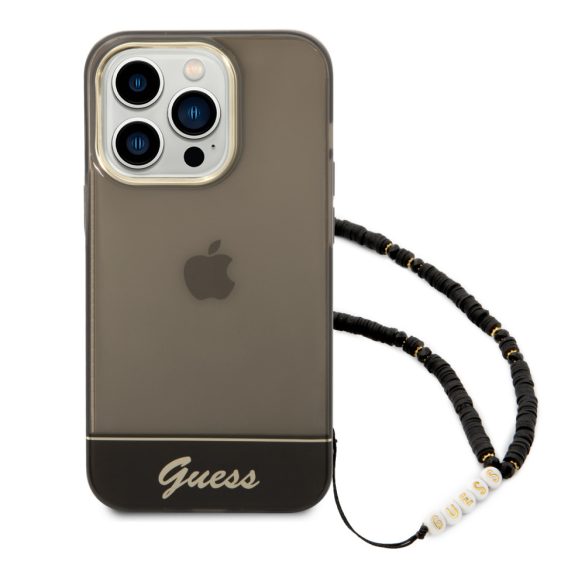 Guess iPhone 14 Pro Max Translucent Pearl Strap (GUHCP14XHGCOHK) hátlap, tok, fekete