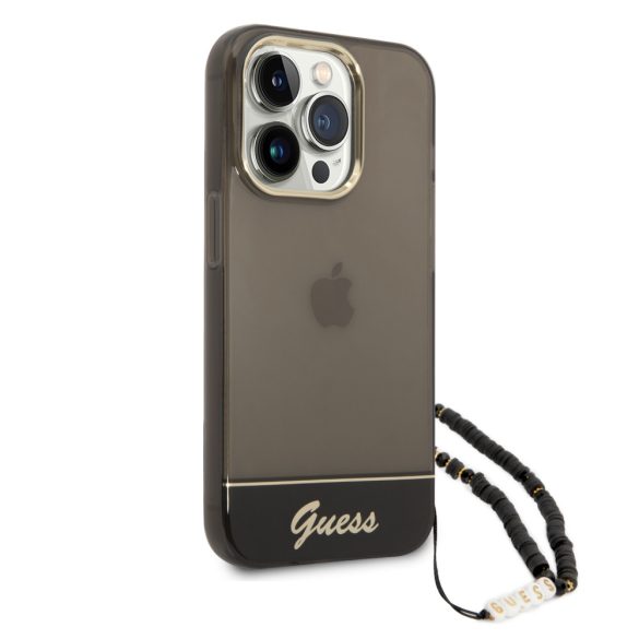 Guess iPhone 14 Pro Max Translucent Pearl Strap (GUHCP14XHGCOHK) hátlap, tok, fekete