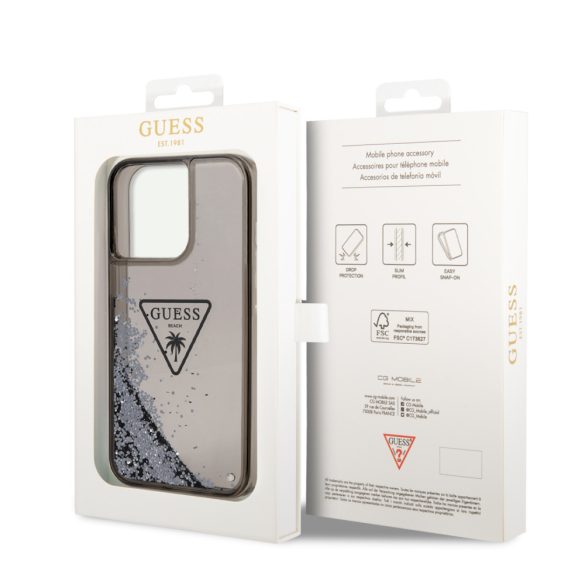 Guess iPhone 14 Pro Max Liquid Glitter Triangle Logo (GUHCP14XLFCTPK) hátlap, tok, fekete