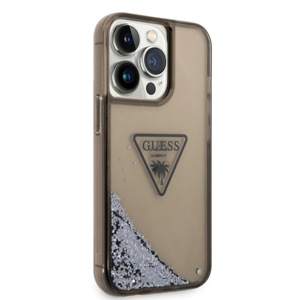 Guess iPhone 14 Pro Max Liquid Glitter Triangle Logo (GUHCP14XLFCTPK) hátlap, tok, fekete