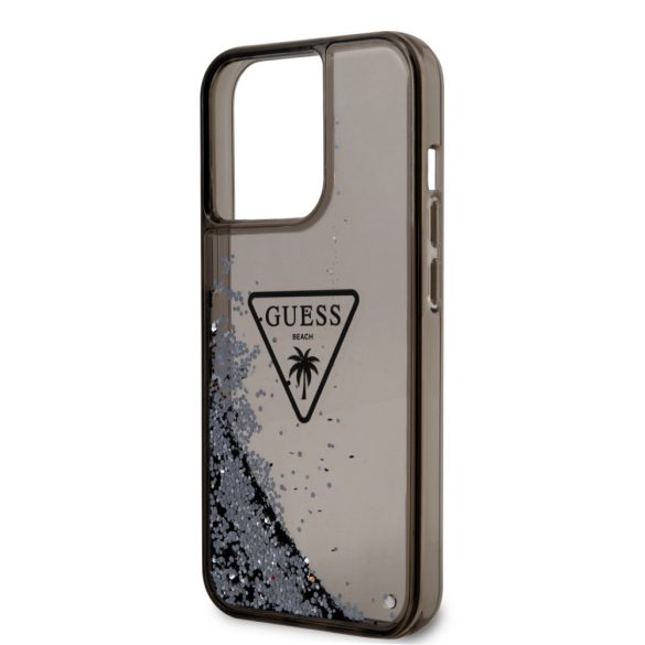 Guess iPhone 14 Pro Max Liquid Glitter Triangle Logo (GUHCP14XLFCTPK) hátlap, tok, fekete