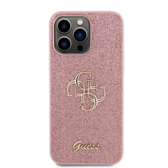 Guess iPhone 15 Pro Glitter Script Big (GUHCP15LHG4SGP) hátlap, tok, rózsaszín