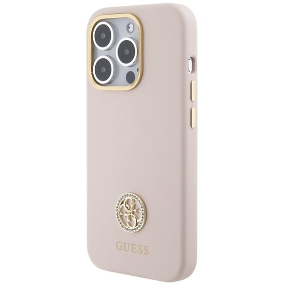 Guess iPhone 15 Pro Silicone Logo Strass 4G (GUHCP15LM4DGPP) hátlap, tok, rózsaszín