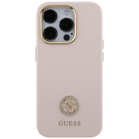 Guess iPhone 15 Pro Silicone Logo Strass 4G (GUHCP15LM4DGPP) hátlap, tok, rózsaszín