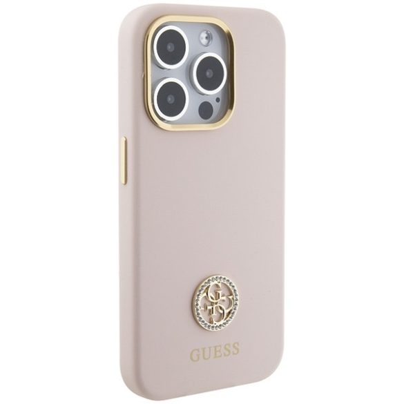 Guess iPhone 15 Pro Silicone Logo Strass 4G (GUHCP15LM4DGPP) hátlap, tok, rózsaszín