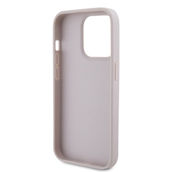 Guess iPhone 15 Pro Leather Triangle Strass (GUHCP15LP4TDPP) eredeti bőr hátlap, tok, rózsaszín