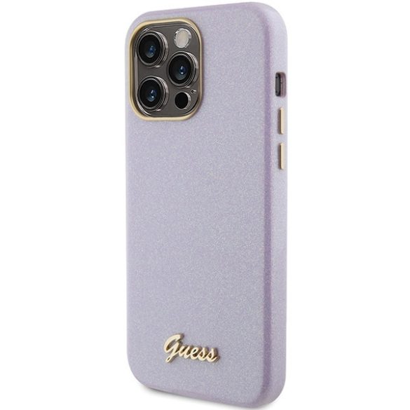 Guess iPhone 15 Pro Glitter Glossy Script (GUHCP15LPGMCSD) hátlap, tok, lila