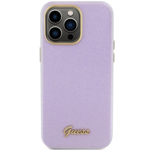 Guess iPhone 15 Pro Glitter Glossy Script (GUHCP15LPGMCSD) hátlap, tok, lila