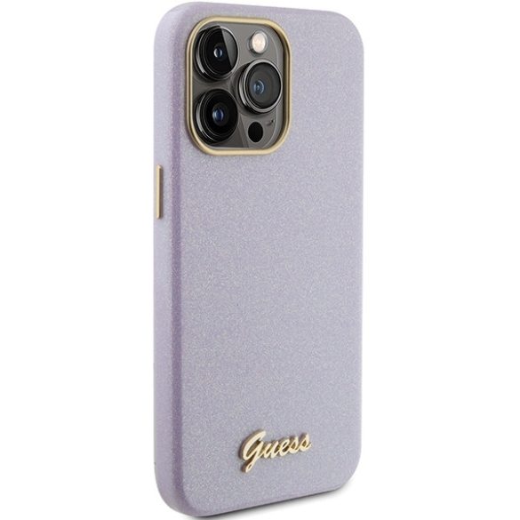 Guess iPhone 15 Pro Glitter Glossy Script (GUHCP15LPGMCSD) hátlap, tok, lila