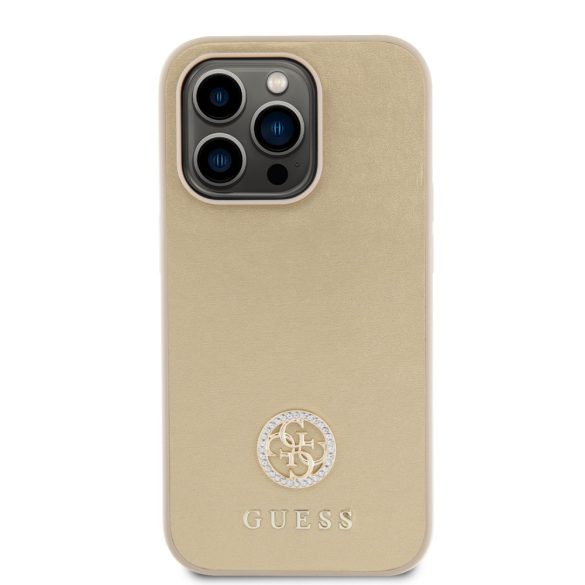 Guess iPhone 15 Pro PU 4G Strass Metal Logo (GUHCP15LPS4DGPD) hátlap, tok, arany