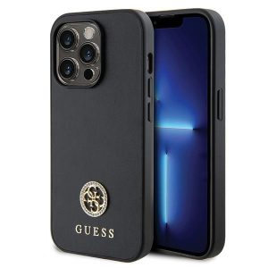 Guess iPhone 15 Pro Strass Metal Logo (GUHCP15LPS4DGPK) hátlap, tok, fekete