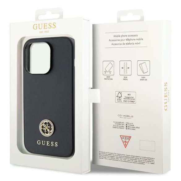 Guess iPhone 15 Pro Strass Metal Logo (GUHCP15LPS4DGPK) hátlap, tok, fekete