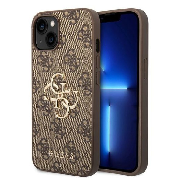 Guess iPhone 15 Big Metal Logo (GUHCP15S4GMGBR) hátlap, tok, barna