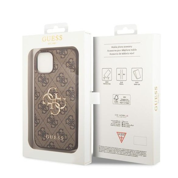 Guess iPhone 15 Big Metal Logo (GUHCP15S4GMGBR) hátlap, tok, barna