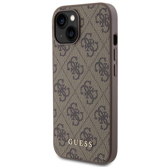 Guess iPhone 15 Metal Gold Logo (GUHCP15SG4GFBR) hátlap, tok, barna