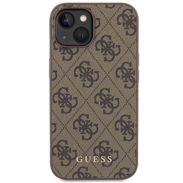 Guess iPhone 15 Metal Gold Logo (GUHCP15SG4GFBR) hátlap, tok, barna