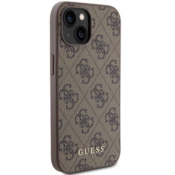 Guess iPhone 15 Metal Gold Logo (GUHCP15SG4GFBR) hátlap, tok, barna